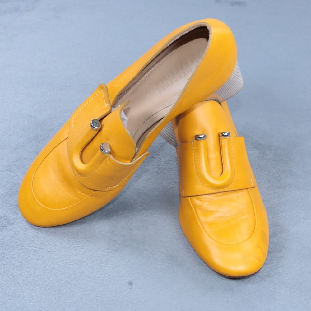 Mercedes Castillo Womens Heels Yellow Leather Block Heel Pumps Slip On Size 7 - Picture 15 of 16